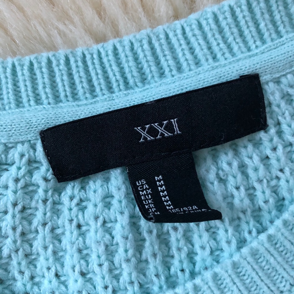 Mint💕Sea Mist Waffle Knit Crew Chunky Sweater M - Picture 3 of 8